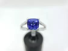 14k White Gold Blue Cushion Tanzanite Solitaire Ring 2 ct