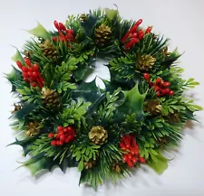 Vintage 8" Faux Green Holly Red Christmas Berries Candle Ring Wreath Plastic