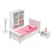 Toy Bedroom Furniture Set with Doll Bed, Armoire, and Nightstand for 18 inch ...