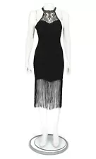 NWT Sexy Retro Flapper 20s 30s Fringe Gold Lace Black Sleeveless Dress sz M /943