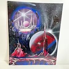 Spray Paint Original Graffiti Art Futuristic Space Fantasy Red Purple Planets