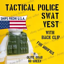 Tactical Police Swat Vest w/ Back Clip - CUSTOM Brick Gears for minifig GREEN