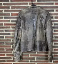 Aeropostale Leather Jacket Motorcycle Style Bomber Long Sleeve Brown Distressed