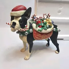 Danbury Mint Christmas Boston Terrier Santa Dog Large Figure Sculpture 9” w/ Box