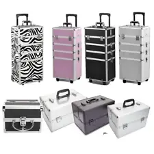 Aluminum 4 in1 Rolling Makeup Trolley Train Case Box Organizer Salon Cosmetic