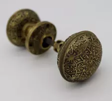 Reproduction Victorian Ornate Brass Door Knobs, Rosettes, & Spindle