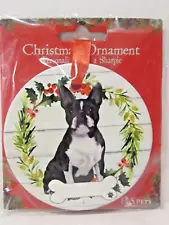 E & S Pets Boston Terrier Full Body Ornament Personalize Ceramic Round B35