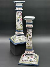 Pair Nazari Portugal Hand Painted for Williams Sonoma Candlesticks