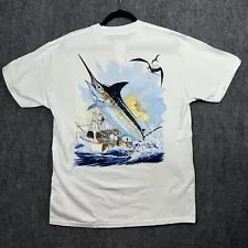 Guy Harvey Swordfish Back Print Offshore Boat White T Shirt Mens Sz Large L NWT