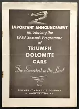 TRIUMPH DOLOMITE CARS Sales Brochure POSTER For 1939