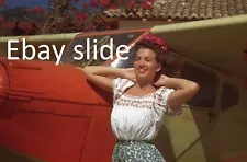 4 orig 1945 35mm Kodachrome slides - Pretty lady with small airplane in Mexico