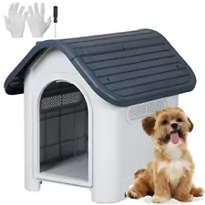 Spacious Outdoor Plastic Dog House for Small Breeds with Elevated Base