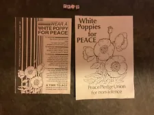 White Peace Poppy Remembrance Day , Lest We Forget , RARE ORIGINAL EPHEMERA X2