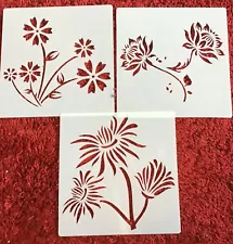 3 X Reusable Stencils 20x20cm Flower Plant Stencils for Painting Uk Sale (1)