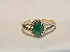 SALE PRICE FOR NEXT FEW HOURS Emerald Diamond Ring Set in 14K Gold Size 9 QVC