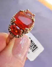 NWT BBJ 14K YELLOW GOLD Orange Mexican Fire Opal HALO DIAMOND COCKTAIL RING