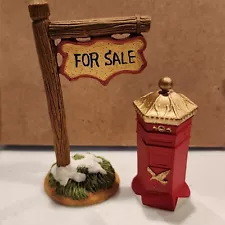 Lefton Colonial Christmas Village Figure For Sale Sign and Red Mailbox Vtg 90s