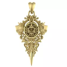 Aztec Mayan Calendar Pendant Mexican Brass Jewelry