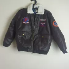 Top Gun Cosplay Bomber Jacket Patches Faux Sherpa Collar Boys Large