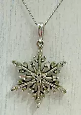 Sterling Silver 925 Moissanite Snowflake Necklace 18" Long