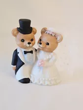 Vintage Homco Figurine Porcelain Teddy Bears Bride and Groom #1424 Wedding