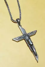 ~VINTAGE~MEN'S~"925"~STERLING~SILVER~UNIQUE~"BIKER'S CROSS"~MOTORCYCLE~PENDANT~