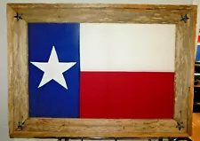 Framed Barnwood Texas Cotton Flag 27 X 38 Inches, Accent Metal Stars on Frame