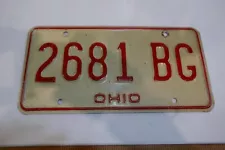 Vintage OHIO Red and white License Plate Tag Original. unknown year