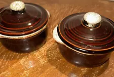 2 Small Pots Brown Glazed Lidded Pots