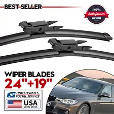 Set of 24"&19" Bracketless Windshield Wiper Blades Fit For BMW 330i 2017-2019 (For: More than one vehicle)