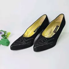 Escada Womens Shoes 7.5 Genuine Suede Heart Detail Vtg Pumps-Read