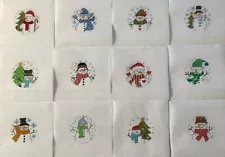 12 FUN SNOWMEN HAND PAINTED NEEDLEPOINT CANVASES