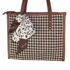 Houndstooth Purse Handbag Tote Brown 11" x 9" Shoulder Bag with Scarf