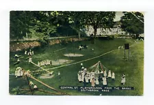 Southbridge MA 1913 postcard, children playing, Central St Playground, slides