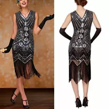 Halloween Flapper Dress 1920s | Spirit | Gatsby Sequin Fringed Sleeveless | Sz M