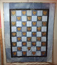 Blue Jean Denim Cowgirl Quilt Cheetah Hearts Artisan Crafted 62.5" x 76"