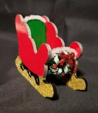 New Sweet Santa Claus Miniature Red & Gold Christmas Wooden Miniature Sleigh 3"