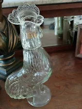 Vtg Rooster Chicken 12" Clear Glass Olive Oil Decanter Bottle Country Farmhouse