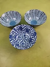 Japan Blue White Ramen Bowls Set Of 3 6"