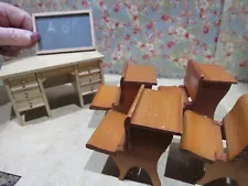 Dollhouse Miniature RARE STROMBECKER SCHOOL DESK & SCHOOL CHAIRS 1:16