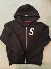 Supreme S Logo Zip Up Hooded Sweatshirt. FW23. Black. Worn Once