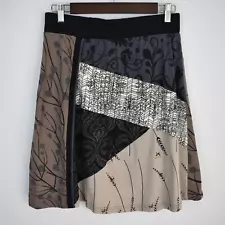 Taupe & black multicolor print patchwork cotton knit short summer skirt 28"