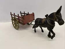 1880s CAST IRON DONKEY DRAWN OPEN WAGON / FARM CART TOY BY IVES 10”