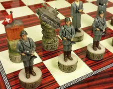 WW2 US vs GERMANY Chess Set W 17" Gloss Cherry Color Board World War 2