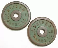 2 vintage 1950s WEIDER double sided BARBELL 7.5 7 ½ lb Weights • Strongman Power