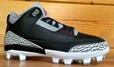 Mens Jordan 3 Retro MCS Molded Baseball Cleats Size 9 BLACK/WHITE/RED (NOLID)