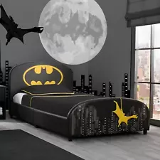 Batman Toddler Faux Leather Upholstered Headboard Footboard Twin Bed Frame