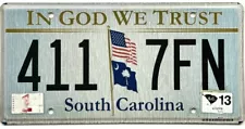 *99 CENT SALE* 2013 South Carolina IN GOD WE TRUST License Plate #411 7FN NR