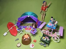 2001 Mattel Barbie Coleman Campin' Gear Playset + Camping Tent + Dolls & Bike!!!