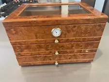 Cigar Humidor Burl Wood 3 Drawer